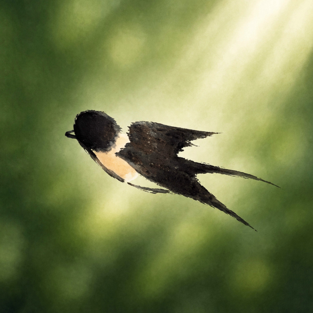 Birdsong app icon — watercolor swallow